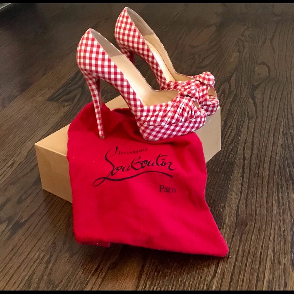 Christian Louboutin Red and White Checkered Heels